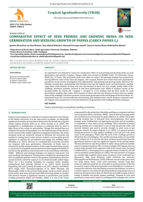 PDF COMPARATIVE EFFECT OF SEED PRIMING AND GROWING MEDIA ON SEED