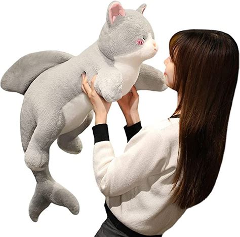 Crazy Cat Plush Kitten Toy with Shark Tail, Large Shark Shape Cat ...