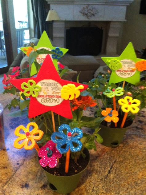 Teacher Appreciation Potted Zinnia And Impatiens With Glitter Flower