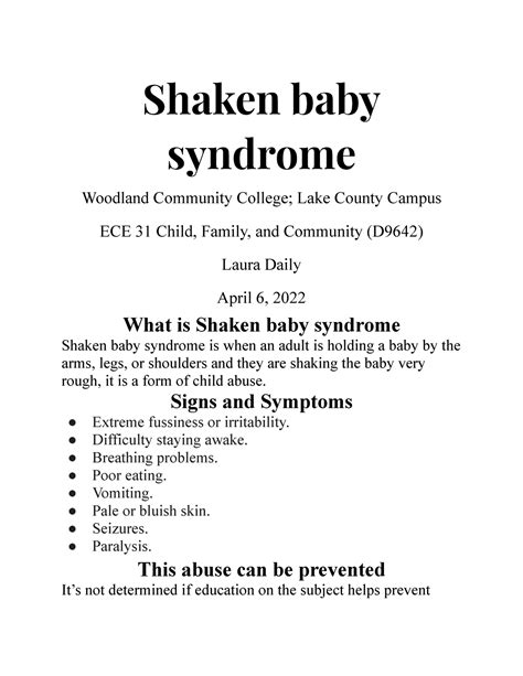 Shaken Baby Syndrome Abusive Head Trauma Causes Symptoms