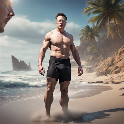 Elon Musk Very Muscular Abs Smooth With A Big Bulge In Underwear On The Beach Ai Generated