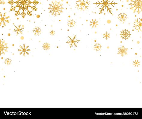 Gold Snowflakes Falling On White Background Vector Image