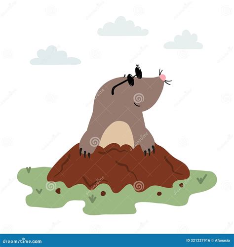 Cute Cartoon Mole Come Out Of The Hole Stock Vector Illustration Of