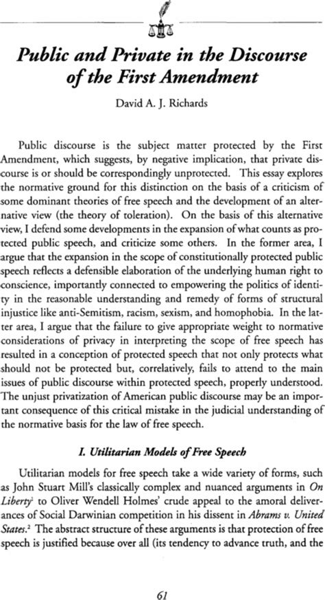 Public And Private In The Discourse Of The First Amendment Law