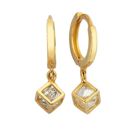 K Real Solid Gold Cube Dangle Drop Earrings For Women Latika Jewelry