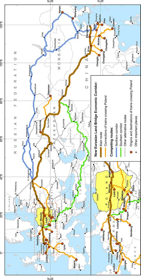 Course Of The New Eurasian Land Bridge Economic Corridor Overlaid On