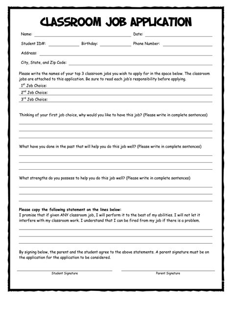 Classroom Job Application 5th Grade Fill And Sign Printable Template Online Us Legal Forms