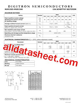 MUR1530 Datasheet PDF Digitron Semiconductors