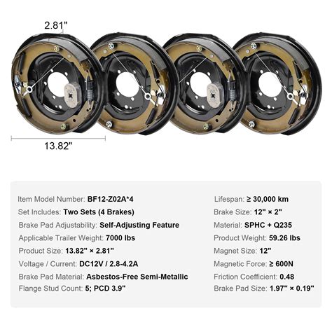 Vevor Electric Trailer Brake Assembly 12 X 2 2 Pairs Self Adjusting