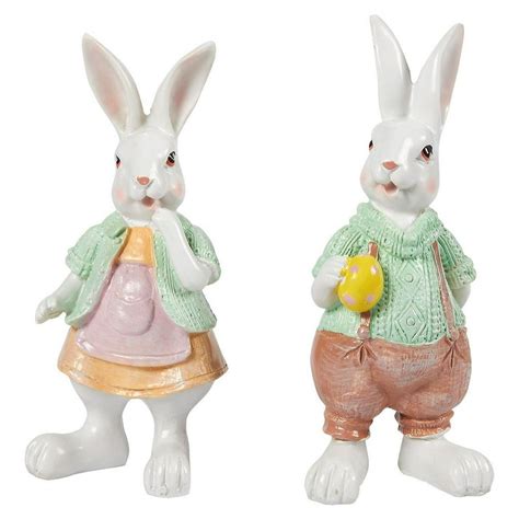 2 Easter Bunny Figurines Rabbit Couple Wedding Anniversaries T Decoration For Home Shelves