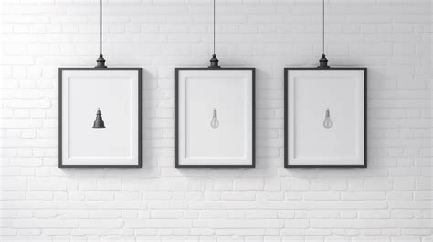 Copy Space Mockup Of Three Empty Square Frames On White Brick Wall For