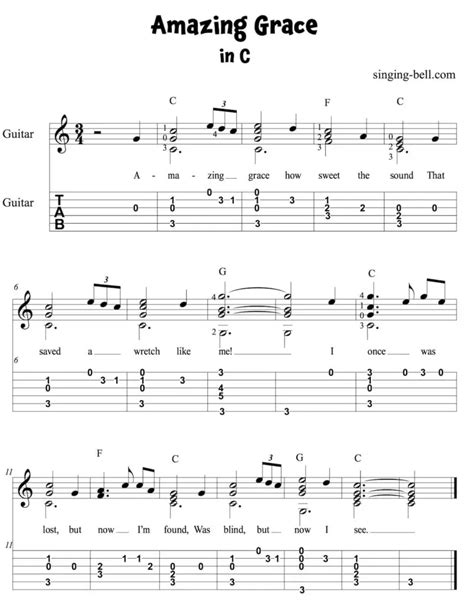 Amazing Grace Guitar Chords Tabs Notes Printable Pdf