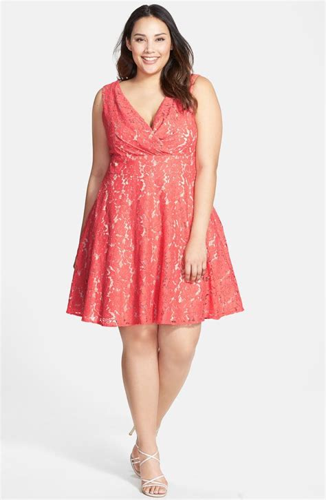 Eliza J Surplice Lace Fit And Flare Dress Plus Size Nordstrom