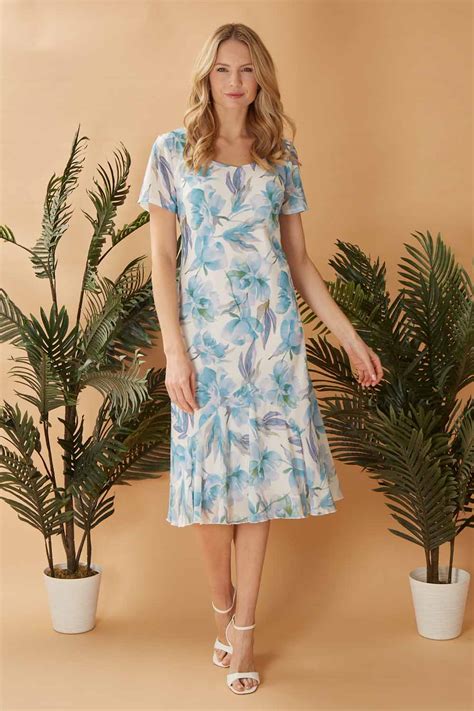 Julianna Floral Chiffon Print Bias Cut Dress In Aqua Roman Originals Uk