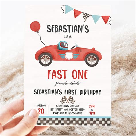 Fast One Race Car St Birthday Invitation Race Car Fast One Birthday