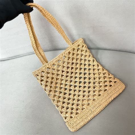 Replica Prada Crochet Tote Bag In Beige Raffia Effect YarnPrada Crochet