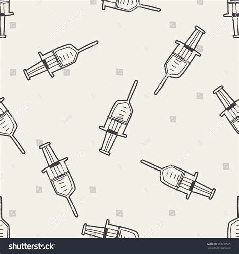 Syringes Doodle Drawing Seamless Pattern Background Stock Vector