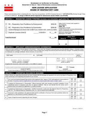 Fillable Online Doh Dc Respiratory Care New License Application