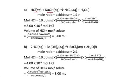 What Volume Of A M Hcl Solution Is Needed To Neutralize Each Of