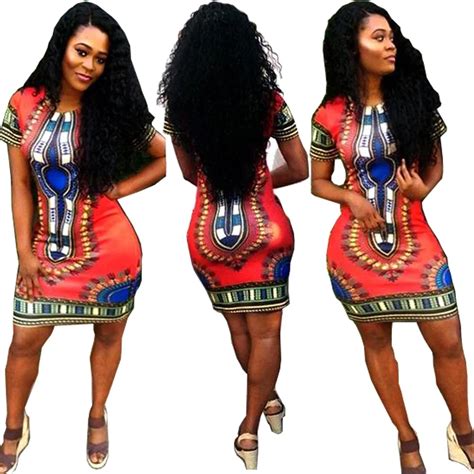 New Women Traditional African Print Dashiki Bodycon Sexy Dress Short