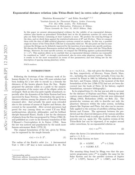 PDF Exponential Distance Relation Aka Titius Bode Law In Extra