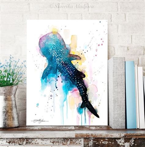 Blue Whale Shark Watercolor Painting Print By Slaveika Aladjova Art