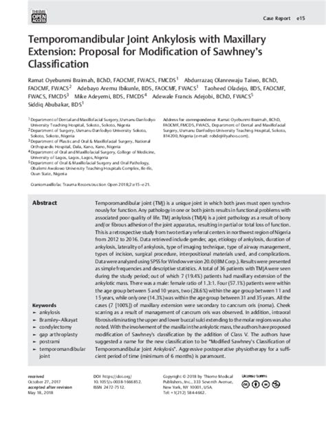 Pdf Temporomandibular Joint Ankylosis With Maxillary Extension Proposal For Modification Of