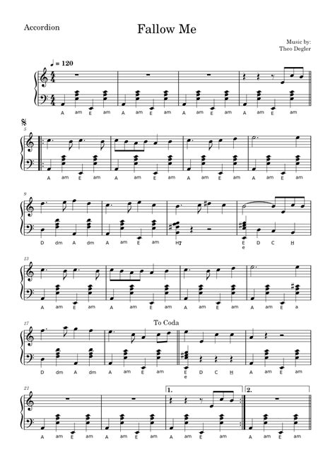 Fallow Me Sheet Music For Piano Solo Easy Musescore