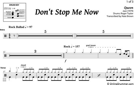 Dont Stop Me Now Queen Drum Sheet Music