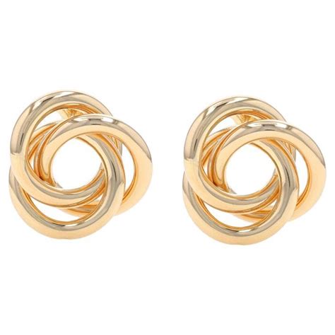 Yellow Gold Onyx Large Stud Earrings K Circle Wave Pierced For Sale