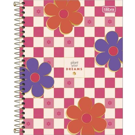 Caderno Espiral Capa Dura Colegial Mat Rias Check Pop Folhas