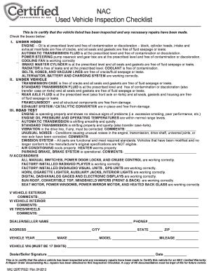 Fillable Online NAC Certified Inspection Form 04 2013 Fax Email Print