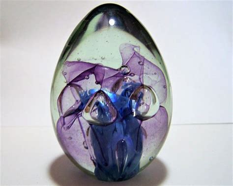 Blown Art Glass Egg Paperweight Blue Purple Swirl Glass Etsy Glass Art Glass Paperweights