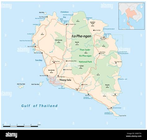 Vector Road Map Of The Thai Island Of Ko Pha Ngan Stock Photo Alamy