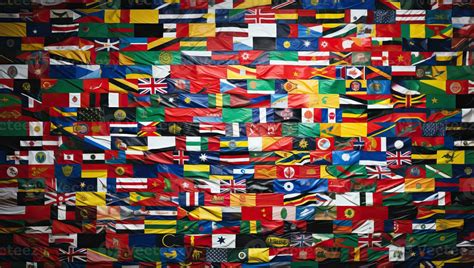 Colorful National Flags Of The World On Crumpled Paper Background Ai