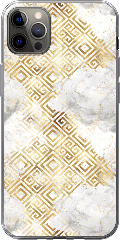 IPhone 12 Pro Max Hoesje Goud Marmer Patronen Geometrie