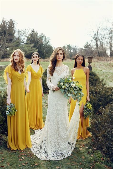 Chartreuse Bridesmaids Dresses Paired Perfectly With A Long Sleeve Lace