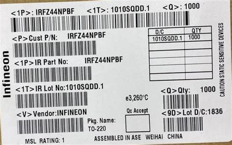 International Rectifier Ir Irfz Npbf Mosfet Npn Channel Type N