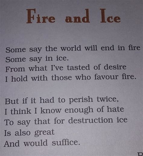 Fire And Ice Full Poem No Explanation Only Poem