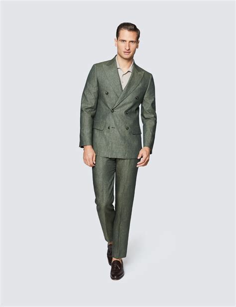 Collection Linen Semi Plain Tailored Fit Double Breasted Italian