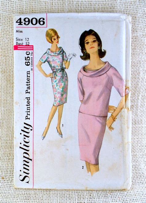 Vintage Pattern 1960s Simplicity 4906 Cowl Neck Shell Two Piece Retro Sewing Dress Jackie