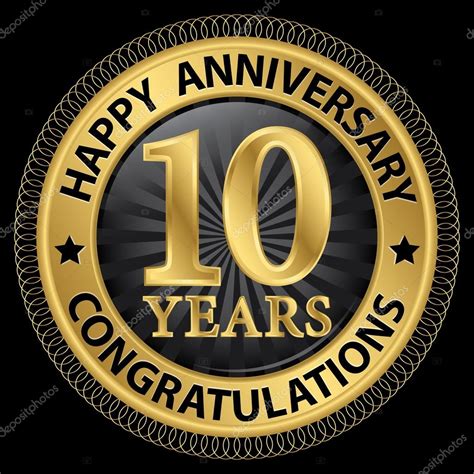 10 Years Happy Anniversary Congratulations Gold Label With Ribbo Stock