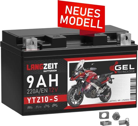 LANGZEIT YTZ10S GEL Motorradbatterie 12V 9Ah 220A EN YTZ10 S 50901