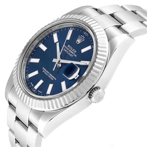 Rolex Datejust Ii Mm Steel White Gold Blue Dial Mens Watch