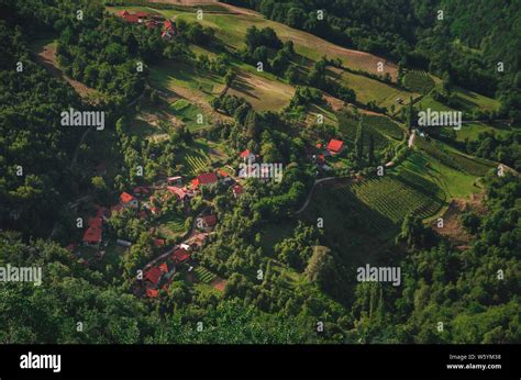 Aerial View Of A Mountain Village Stock Photo Alamy