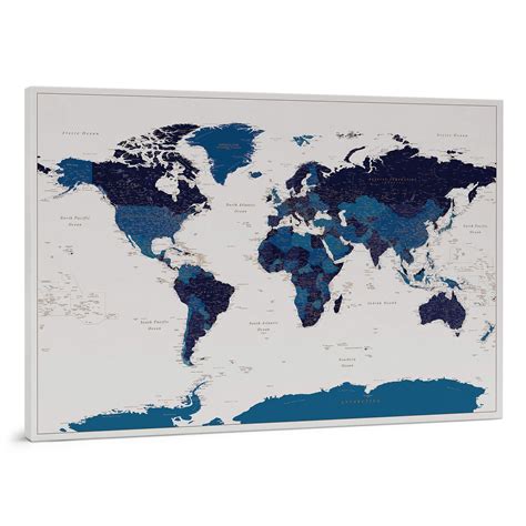 Buy Push Pin World Navy Blue Canvas Of The World With 100 Push Pins