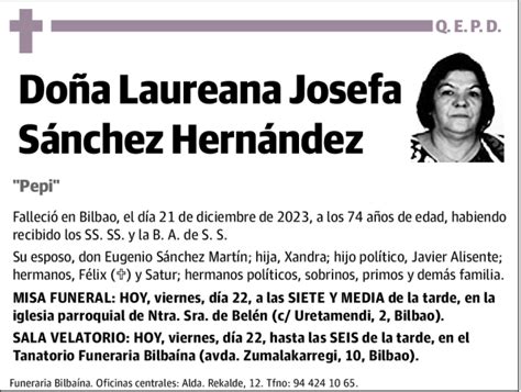 Laureana Josefa S Nchez Hern Ndez Esquela Necrol Gica El Correo