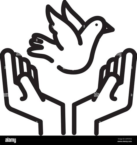 Hands Lifting Peace Dove Flying Line Style Icon Vector Illustration