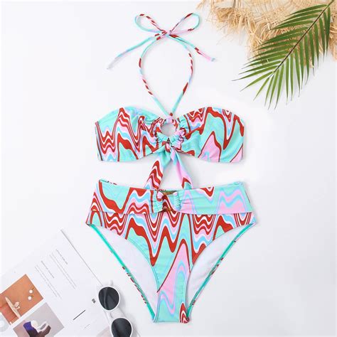 Njoeus Womens Two Piece Swimsuit Sexy Swimwear Halter Triangles Bikini