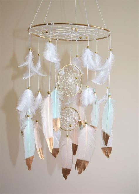 Baby Mobile Woodland Feather Dreamcatcher Mobile Gold Mint Blush